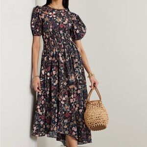 Ulla Johnson Black Eden Floral Midi Dress